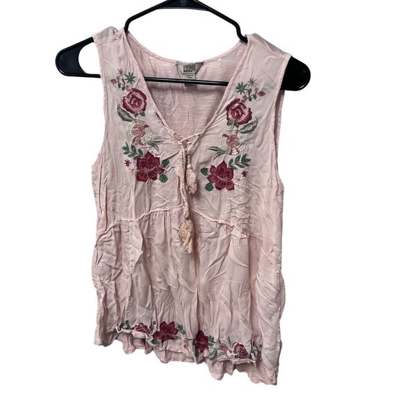 Vintages America Blues women's Pink Floral Embroidered Large Boho Sleeveless top - Picture 2 of 6